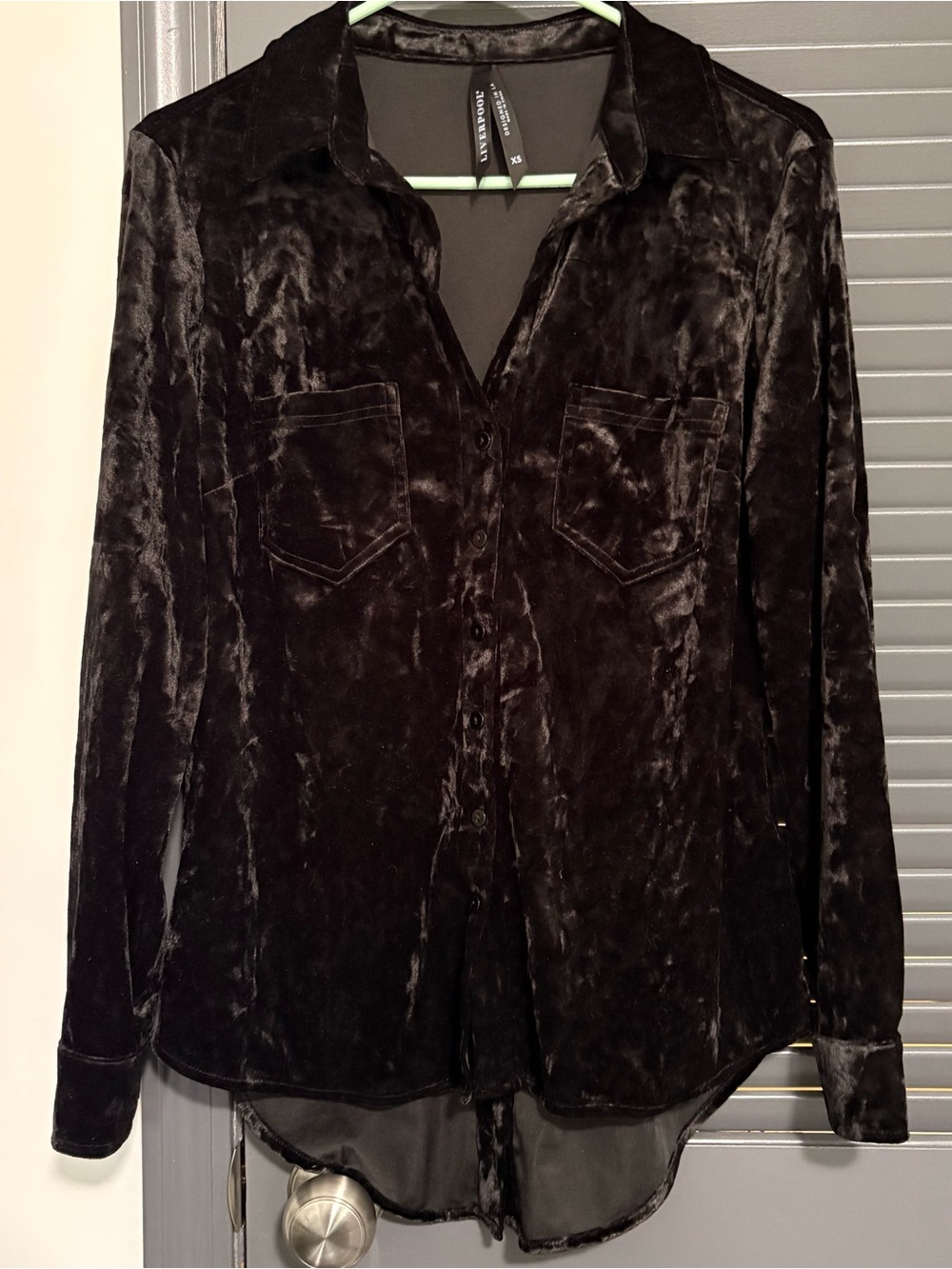 Liverpool Black Velvet Button-Front Jean Jacket